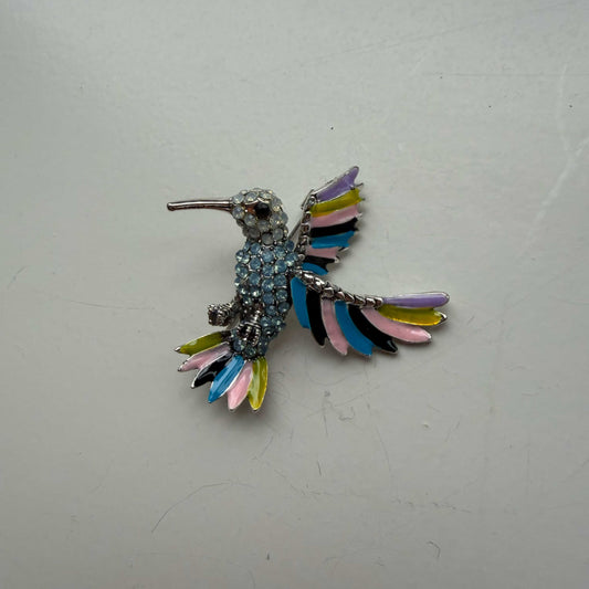 Broche zilver kolibrie met strass-steentjes