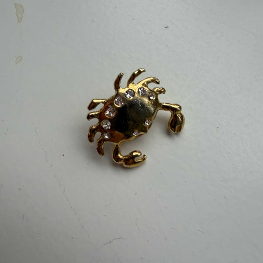 Vintage broche pin krab met strass-steentjes