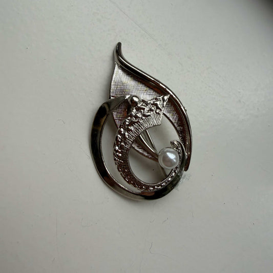 Vintage broche zilver met parel