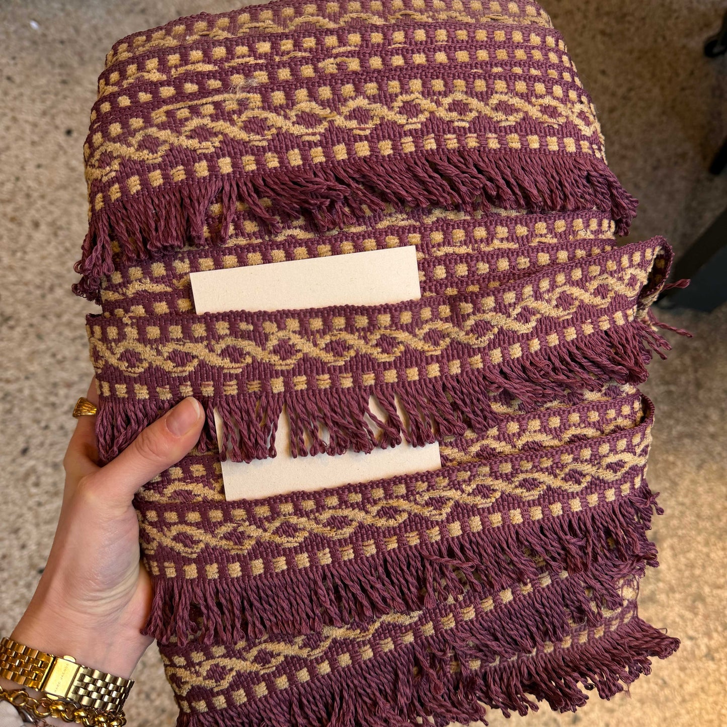 Franje sierband in paars met crème kleuren