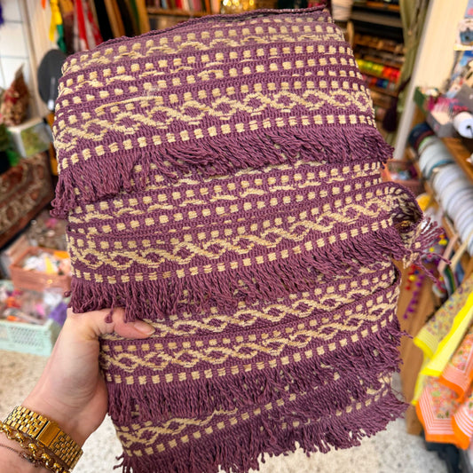 Franje sierband in paars met crème kleuren