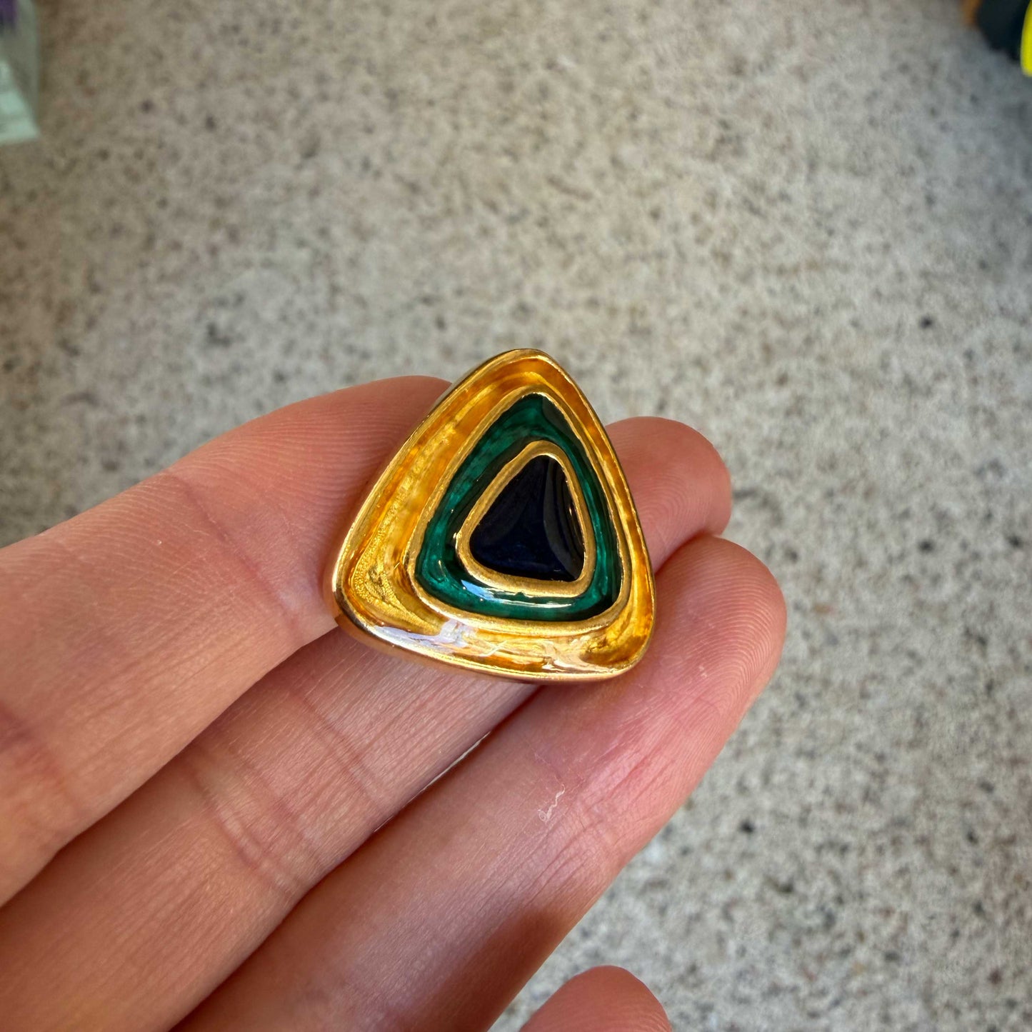 Driehoeksknoop goud met groen & donkerblauwe kern