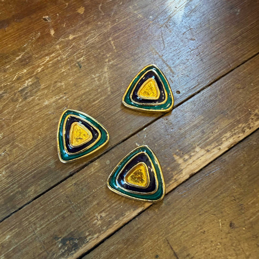 Driehoeksknoop goud met blauw & groen