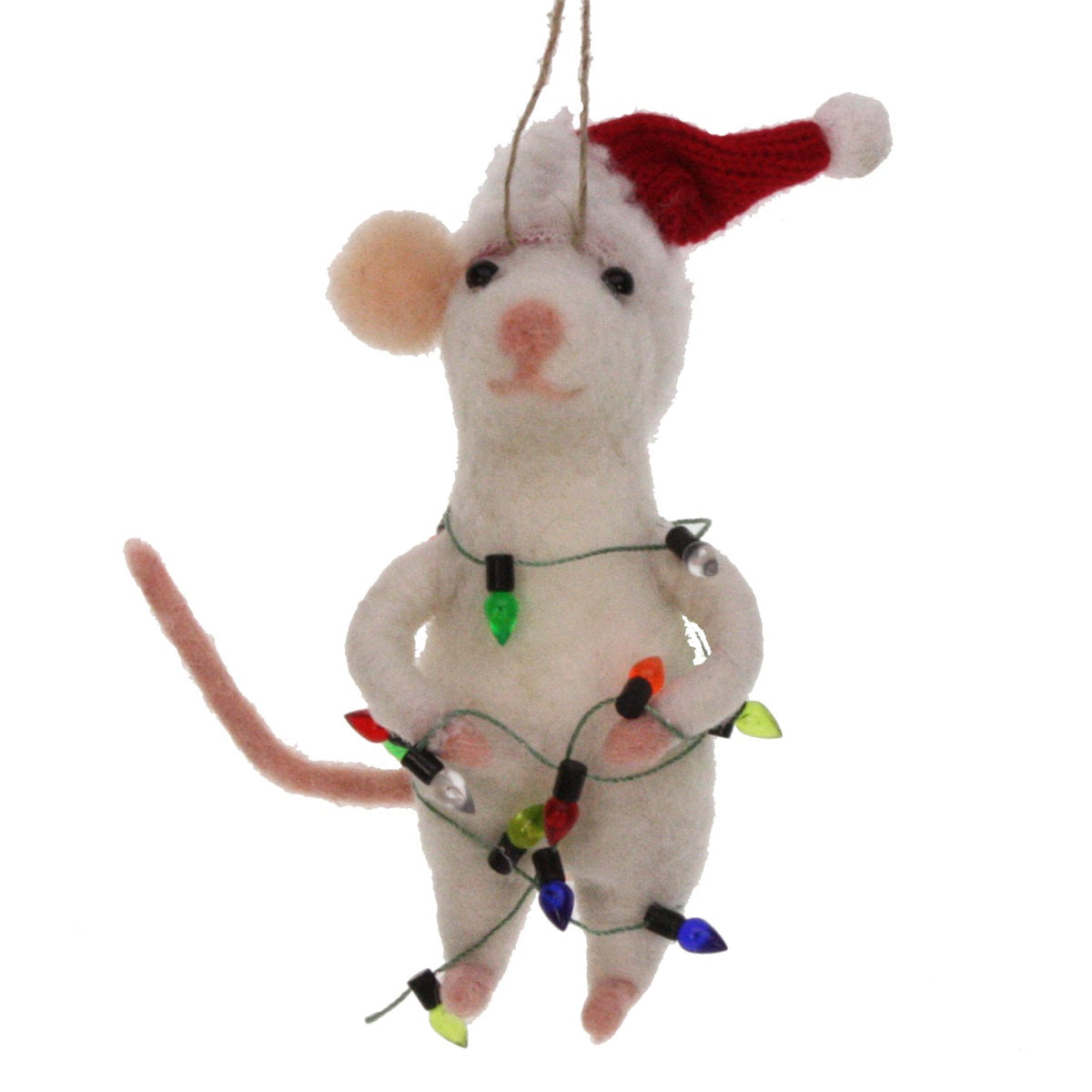 Vilten Muis met Kerstmuts & Lichtjes