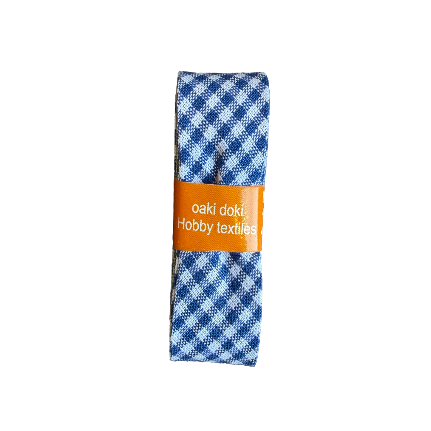 Okidoki katoenen biaisband geruit blauw - 20 mm