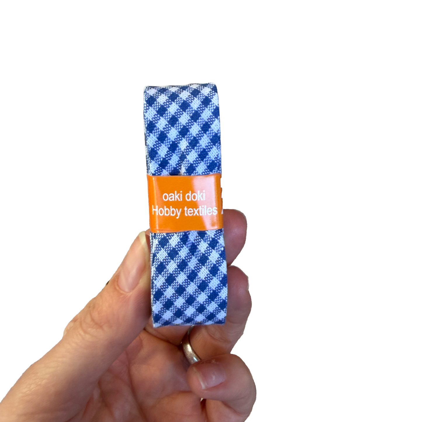 Okidoki katoenen biaisband geruit blauw - 20 mm