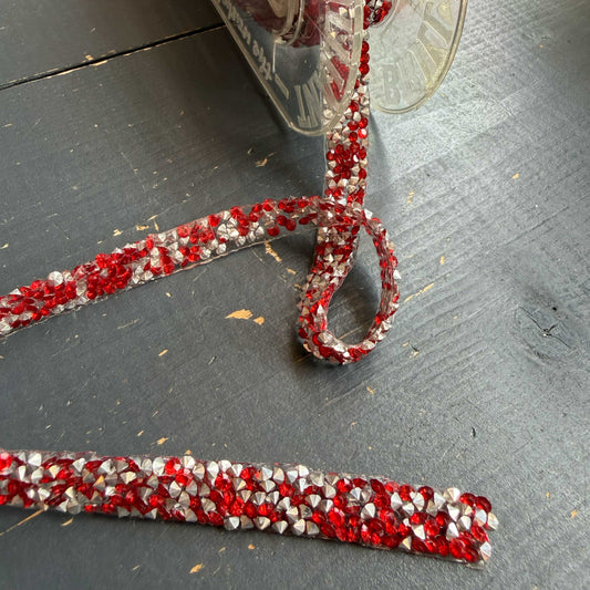 Thermo sierband steentjes rood/zilver