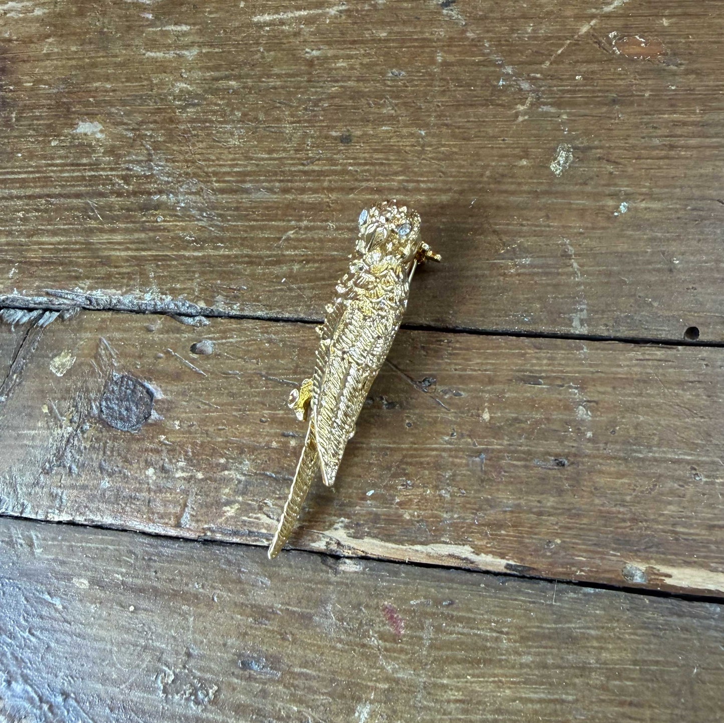 Vintage broche goud – papegaai