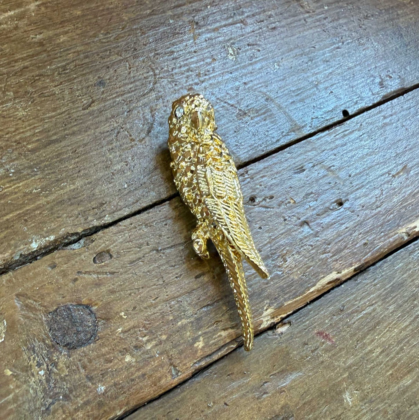 Vintage broche goud – papegaai