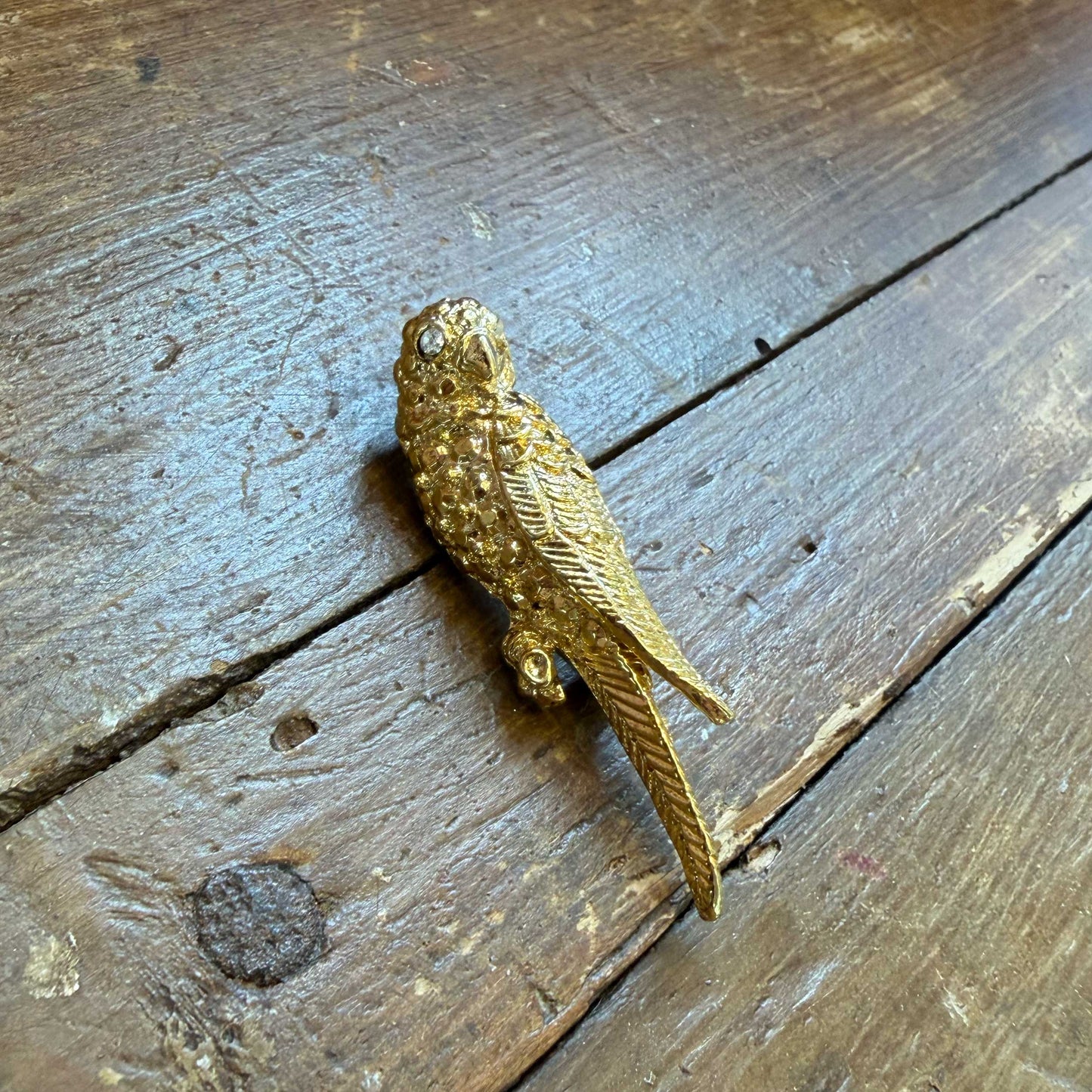 Vintage broche goud – papegaai