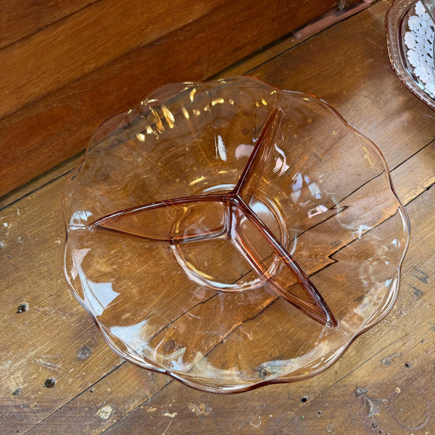 Vintage glazen schaal roze – 25 cm