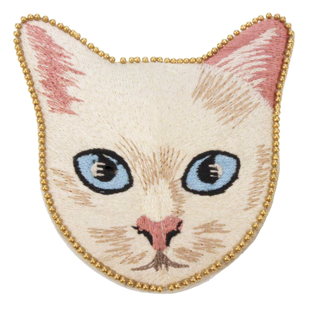 Zakspiegel van een witte kat met roze oren